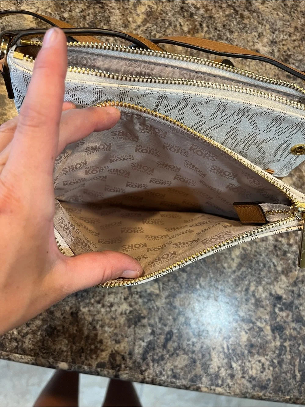 Michael Kors Cream Logo Crossbody Bag with Tan Strap